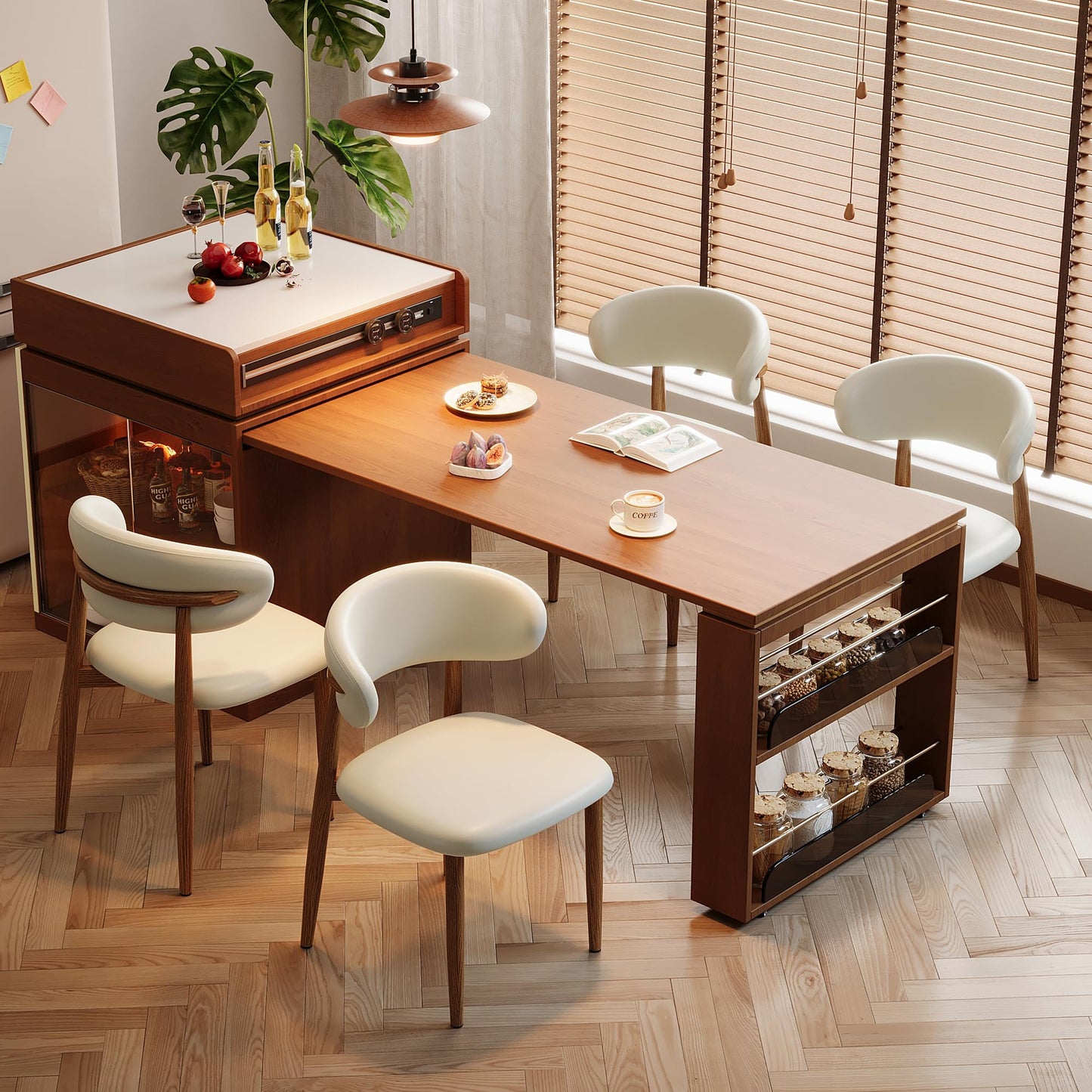 LUCKIIA Dining Chairs Set of 2 for Kitchen Dining Table Mid Century Modern Farmhouse Upholstered Leather Dining Room Chairs with Metal Legs, Walnut Beige
