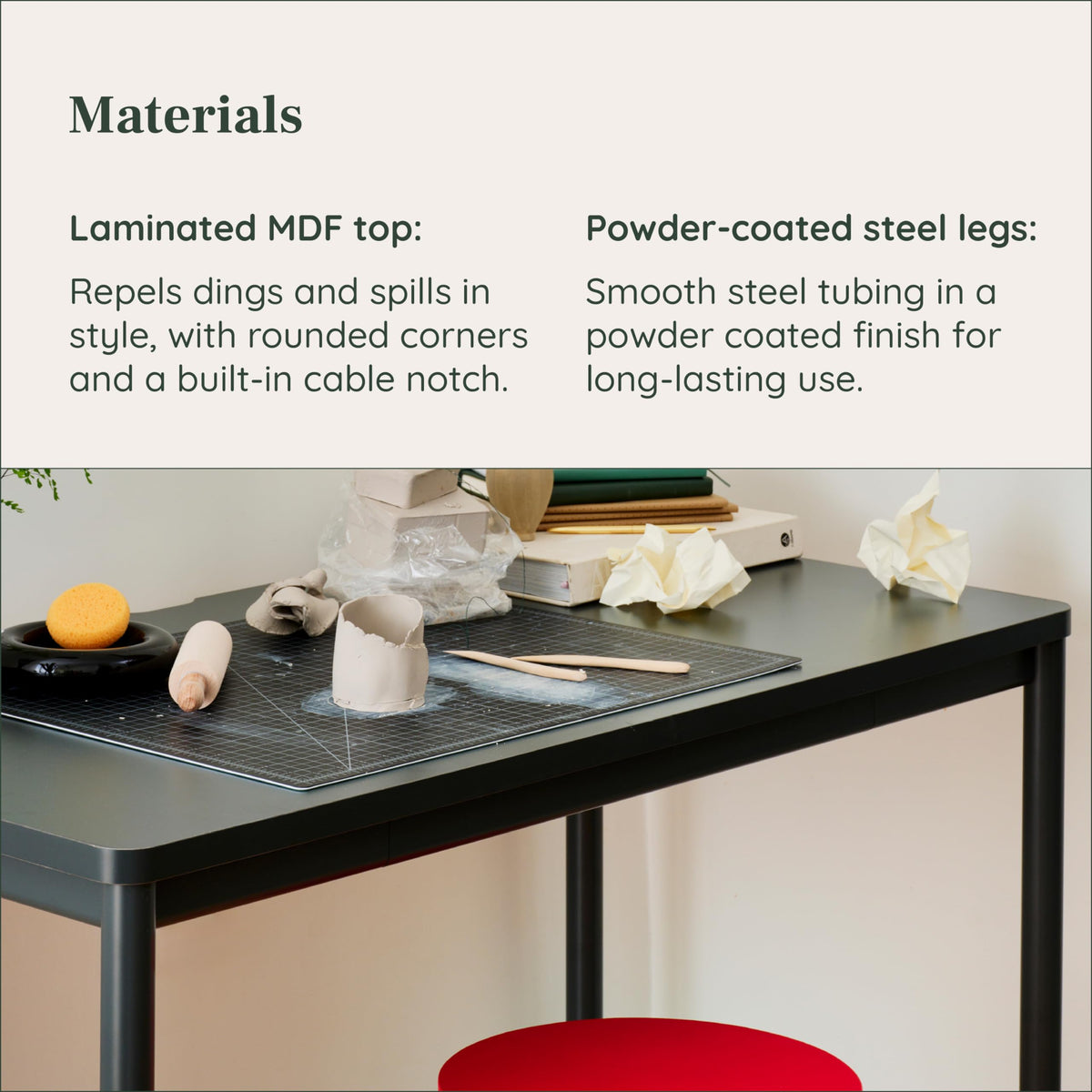 Branch Daily Desk - Functional at Home Office Desk with Effortless Assembly, Timeless Design, Rounded Corners, and Built-in Cable Notch - 36” W x 28.5” H x 24” D - Woodgrain Work Table