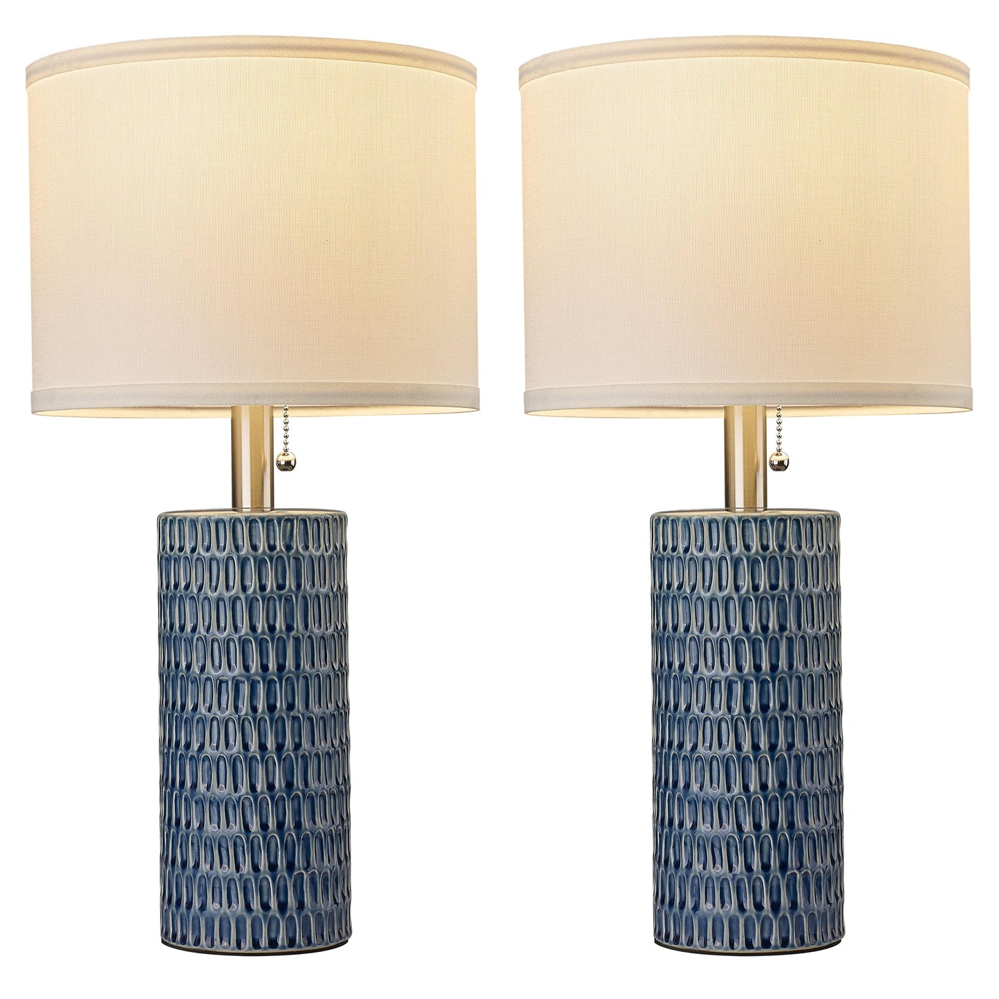 Reaketon Table Lamps for Living Room Set of 2, Ceramic Table Lamps for Bedroom, 20" Modern Lamps for Night Stands, Dark Blue
