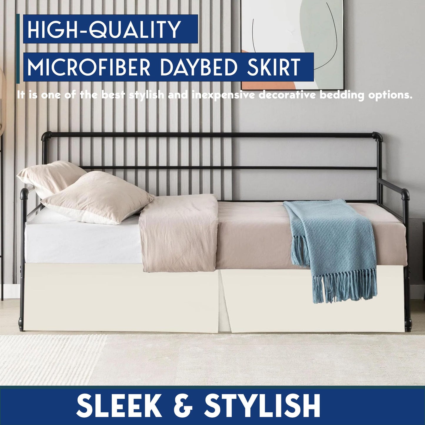 Pleated Daybed Skirt with Split Corners Twin Size - 21 Inch Tailored Drop Easy Fit - Pleated Daybed Dust Ruffle - 100% Microfiber Soft, Wrinkle-Free Daybed Bedskirt (Ivory, Twin-21 Drop)