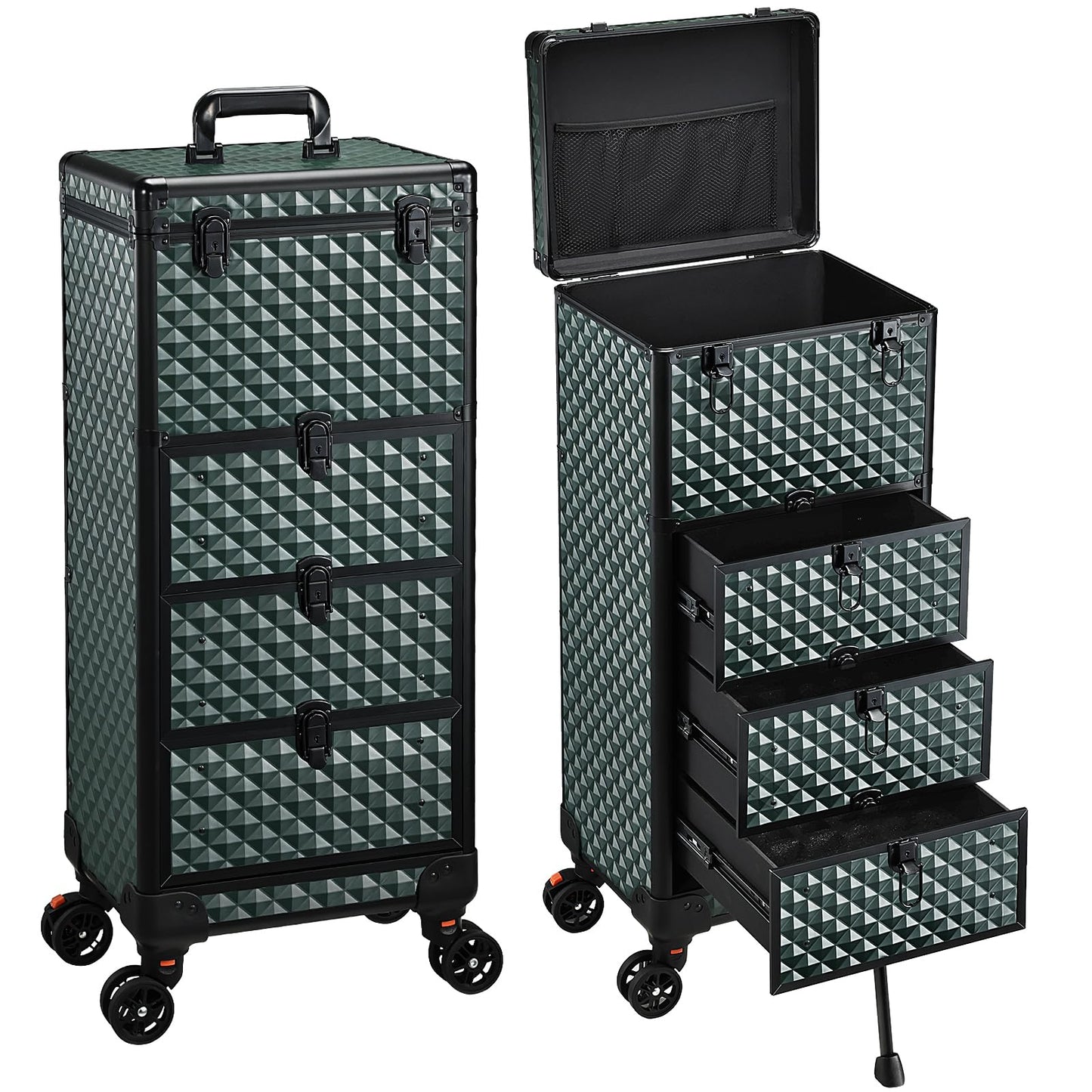 Yueieoun Nail Trolley Cart with 3 Drawers, Salon Station Cosmetology Case on Wheels Rolling Makeup Train Case Nail Case Organizer Beauty Salon Travel Case for Nailart,SPA,Hairstylist,Artist,Dark Green