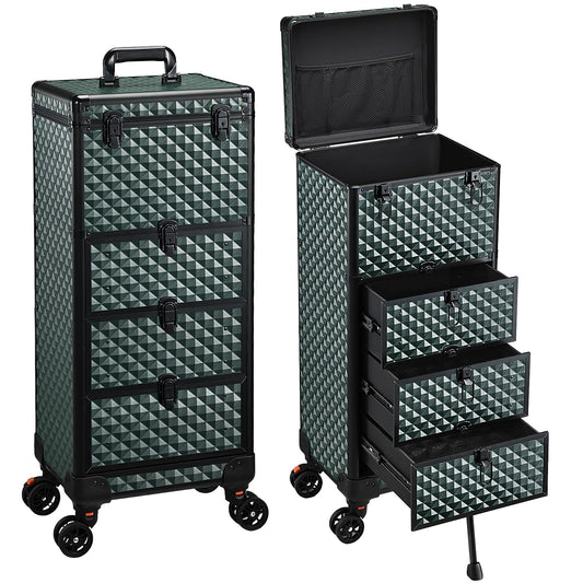 Yueieoun Nail Trolley Cart with 3 Drawers, Salon Station Cosmetology Case on Wheels Rolling Makeup Train Case Nail Case Organizer Beauty Salon Travel Case for Nailart,SPA,Hairstylist,Artist,Dark Green