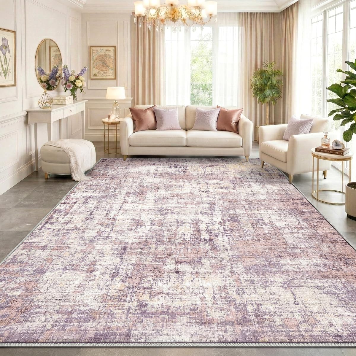 Syrlfar 8x10 Area Rugs Washable Living Room Rug-No Slip Soft Carpets Modern Abstract Indoor Floor Stain Resistant Large Carpet for Bedroom Dining Room Farmhouse Nursery Home Office Pink