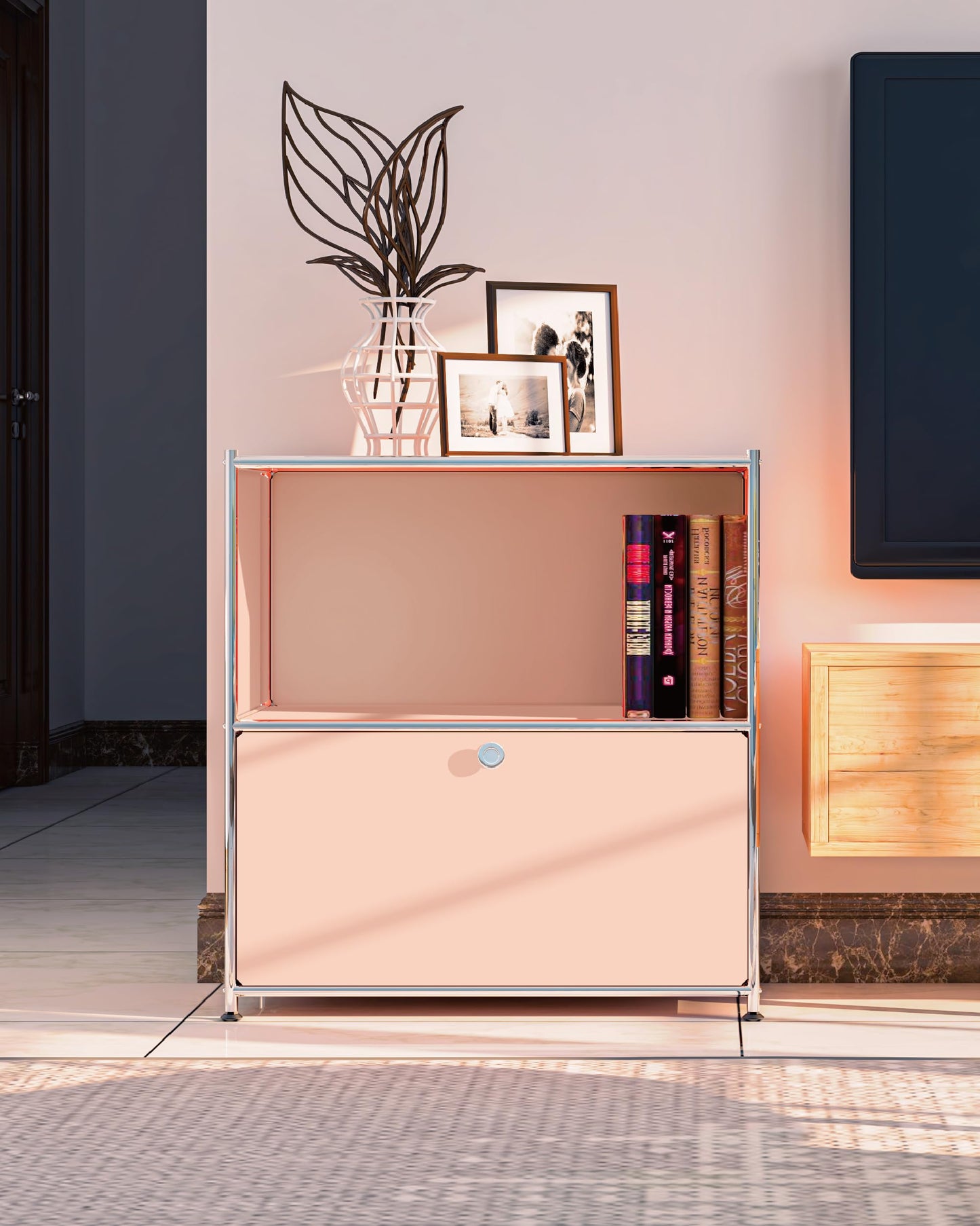 Simplink 32.5-Inch Flip-Top Storage Cabinet with Detachable Wheels, Metal Side Table and Small Sideboard Cabinet for Living Room, Bedroom, Office, Orange