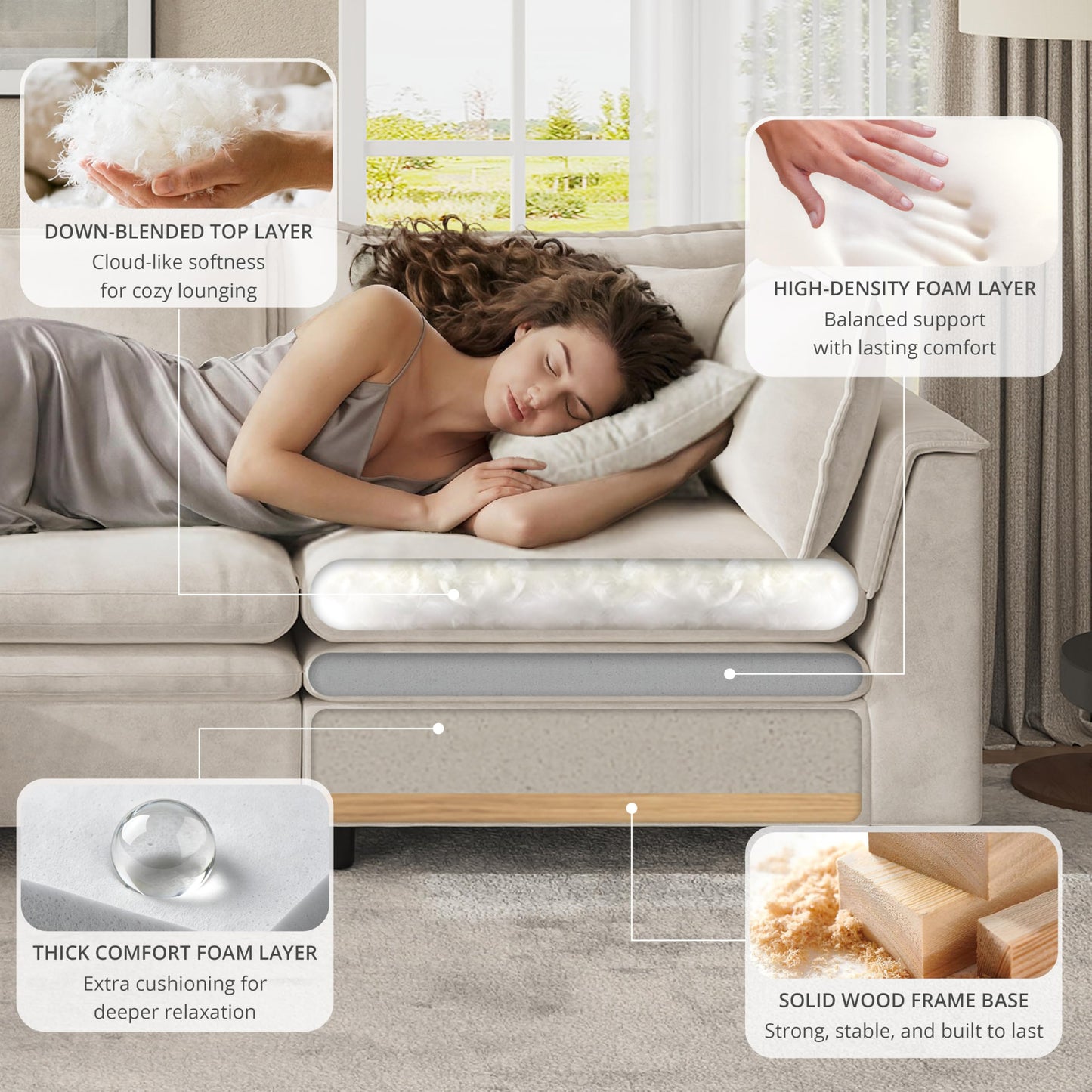 Attalee Single Armchair with Storage Ottoman, Modern Chenille Deep Seat Cloud Couch with Convertible Chaise, Upholstered Sofa Set for Living Room and Bedroom, Beige