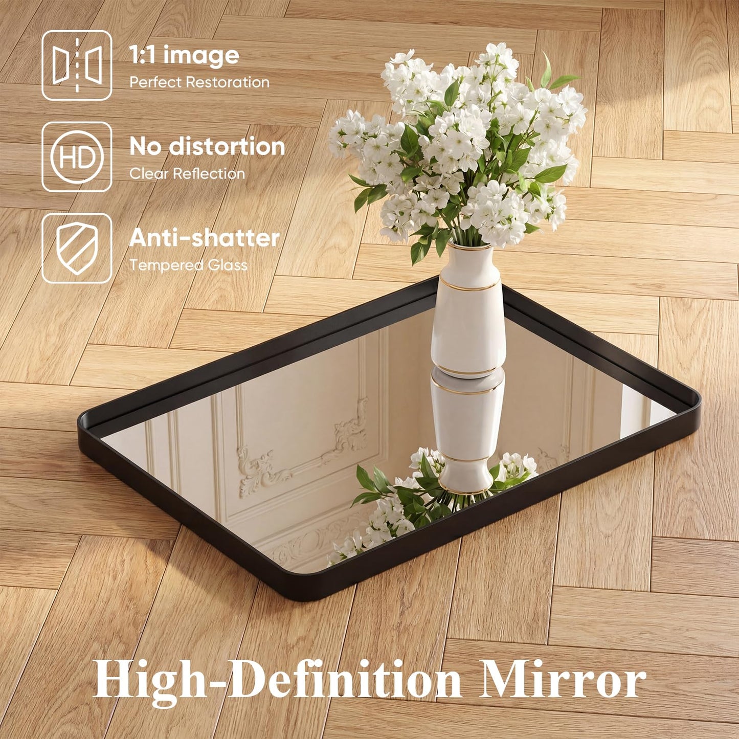 Sweetcrispy Bathroom Wall Mirror, 30x22 Inch Wall Mount Mirror for Over Sink, Modern Rounded Rectangle Vanity Mirrors with Matte Metal Framed, for Home Decor, Living Room, Bedroom, Black