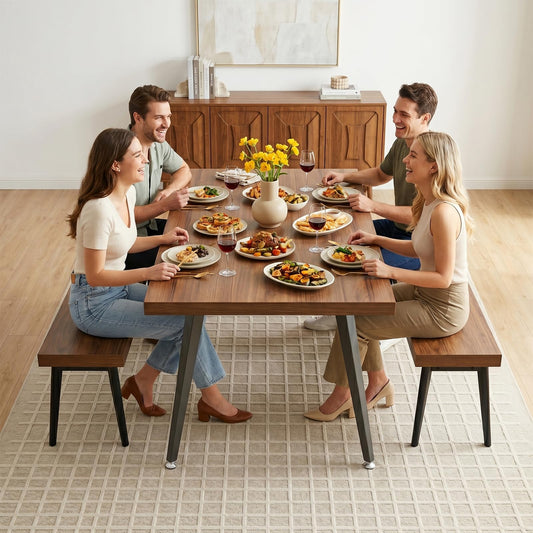 ZckyCine 3-Piece Dining Table Set with 2 Benches, 71" Modern Industrial Kitchen Table Set with Thick MDF Wood Top and Heavy Duty Metal Legs, Space Saving Dinner Table and Benches for Dining Room