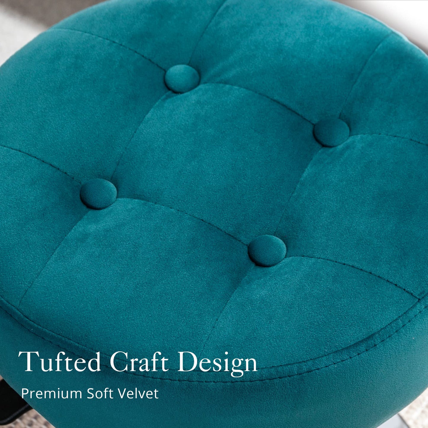 LUE BONA Adjustable Vanity Stool, 360 Swivel Chair for Makeup Room, Vanity Chairs, Teal Faux Leather Stool for Bathroom & Living Room