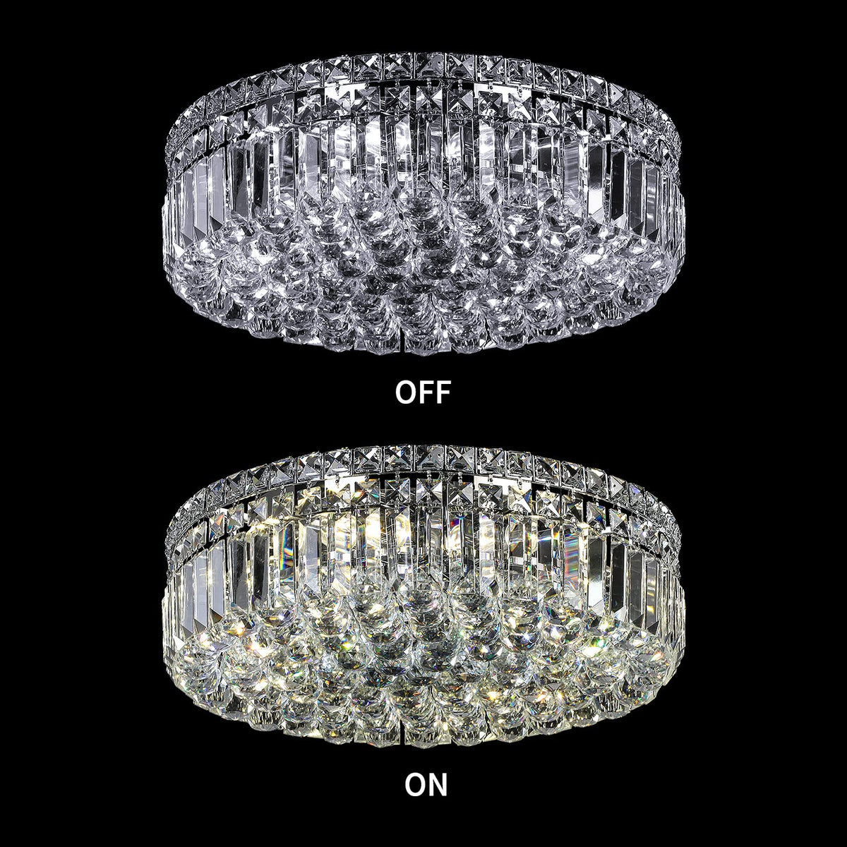 CEENLI 6-Lights Crystal Flush Mount Chandelier Light Fixture with K9 Crystals Modern Ceiling Lights Elegant Pendant Lamp for Bedroom,Hallway,Bar,Living Room,Dining Room,H5.9 xW20 (Bulbs Not Included)