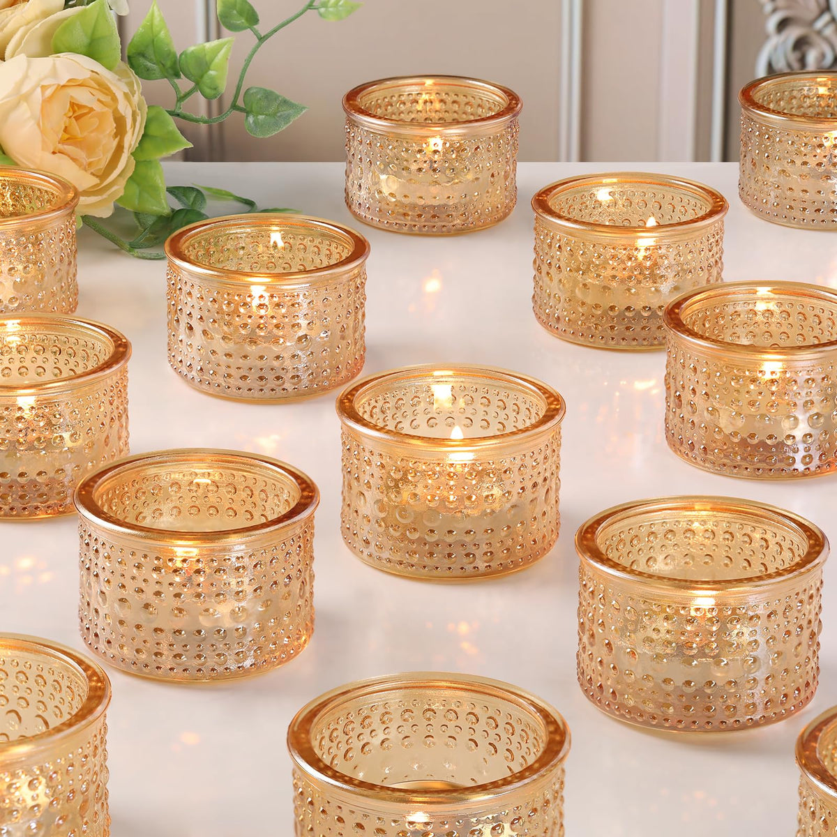 NITIME 30Pcs Gold Tealight Candle Holders, Votive Candle Holder for Wedding Decorations, Gold Glass Candle Holder forTable Centerpiece, Home and Party Decor