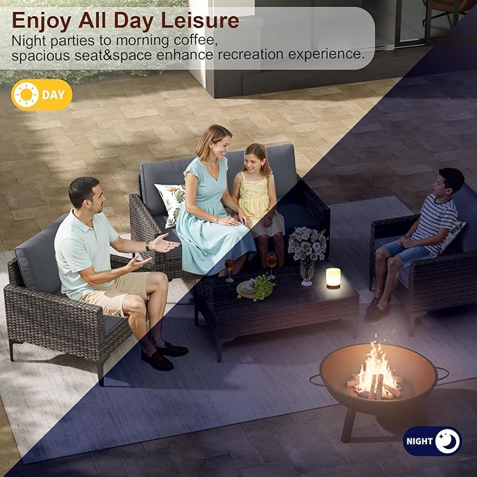 JOYURE 4-Piece Patio Furniture Set, Outdoor Wicker Patio Conversation Set