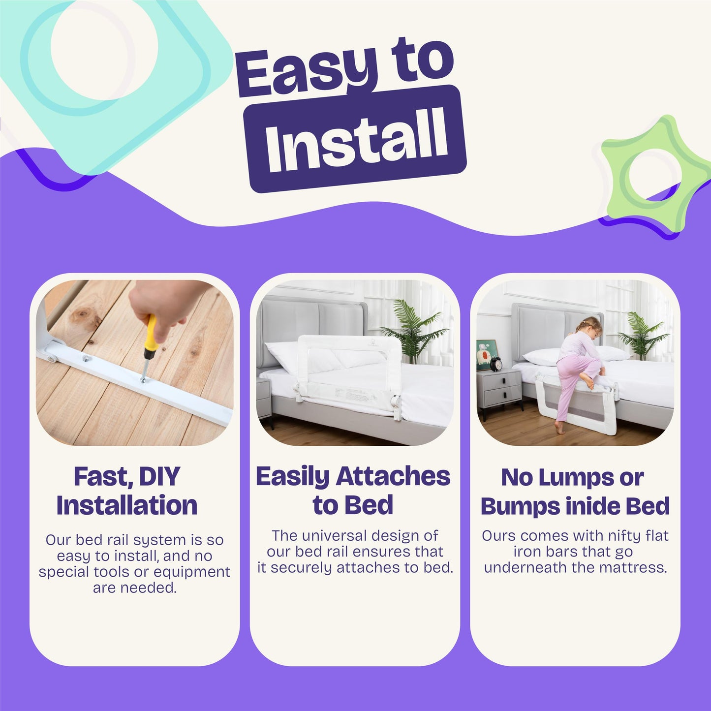 ComfyBumpy 2-Pack Bed Rail for Toddlers 35.5" L x 19.5" H | Toddler Bed Rails for Twin, Full & Toddler Mattress Size | Swing Down Rail Guard | Mattress Side Rail for Kids | White
