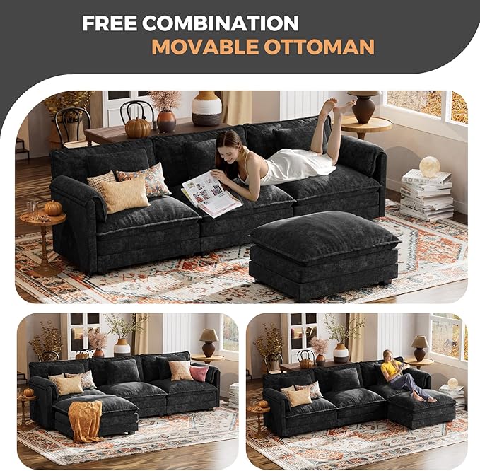 ELUCHANG Oversized 113" Modular Sectional Sofa, Comfy Cloud Couch, L Shaped