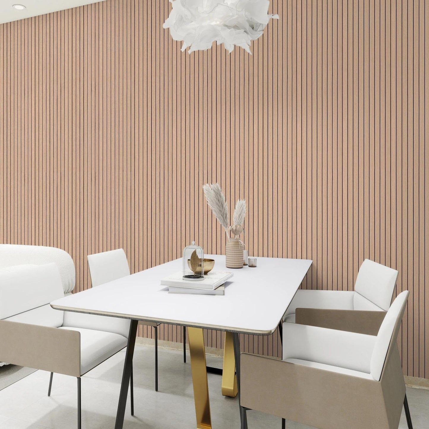 Peel and Stick Slat Wall Panel 15.75"X118" PVC Self-Adhesive Thick Light Oak Wood Grain Wallpaper Panel 3D Soundproof Wall Panels for Walls