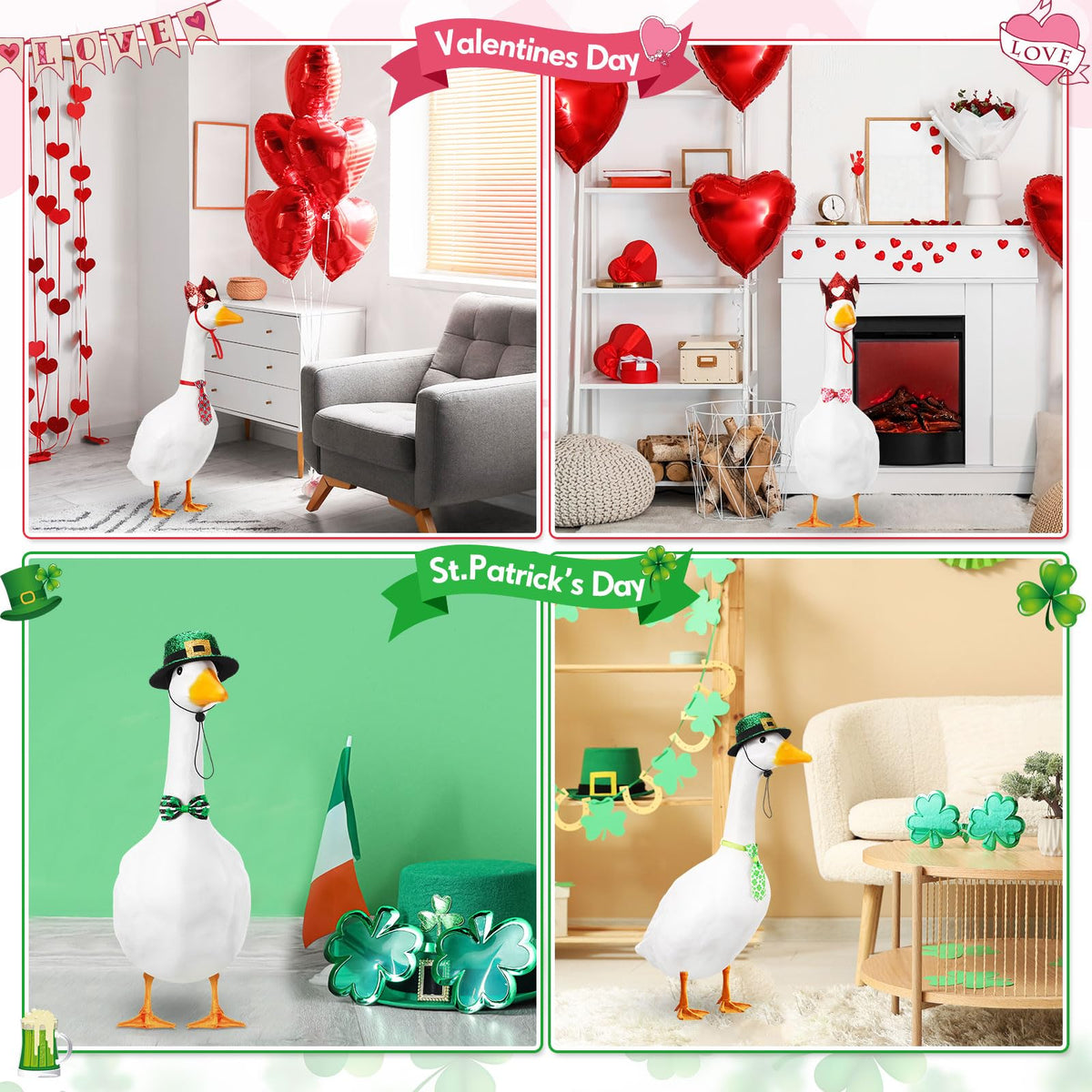 Weysat 8 Set Holiday Porch Goose Outfits All Season Holiday Bundle 4th of July Fall Halloween Christmas St. Patrick Easter Lawn Porch Geese Clothes Hat Bowtie Tie Outfit for 23" Goose Patio Yard Decor