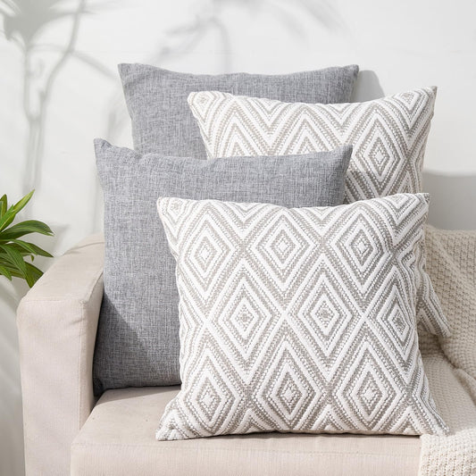 HPUK Throw Pillow Covers 18x18 Inch Set of 4, Linen Decorative Pillow Covers, Accent Cushion Covers for Couch Sofa Bed Bedroom Living Room Décor, Grey