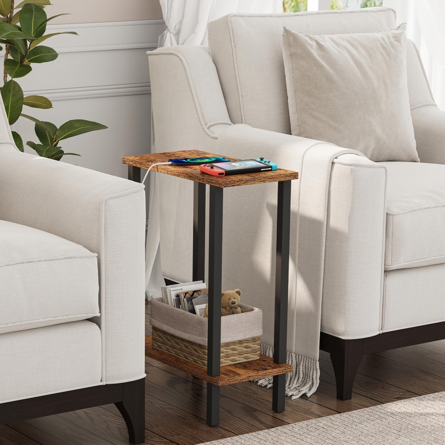 TUTOTAK Small Side Table, Narrow End Table, Skinny Sofa Table, Slim Nightstand, Couch Table, Living Room, Bed Room, Brown TB01BB062