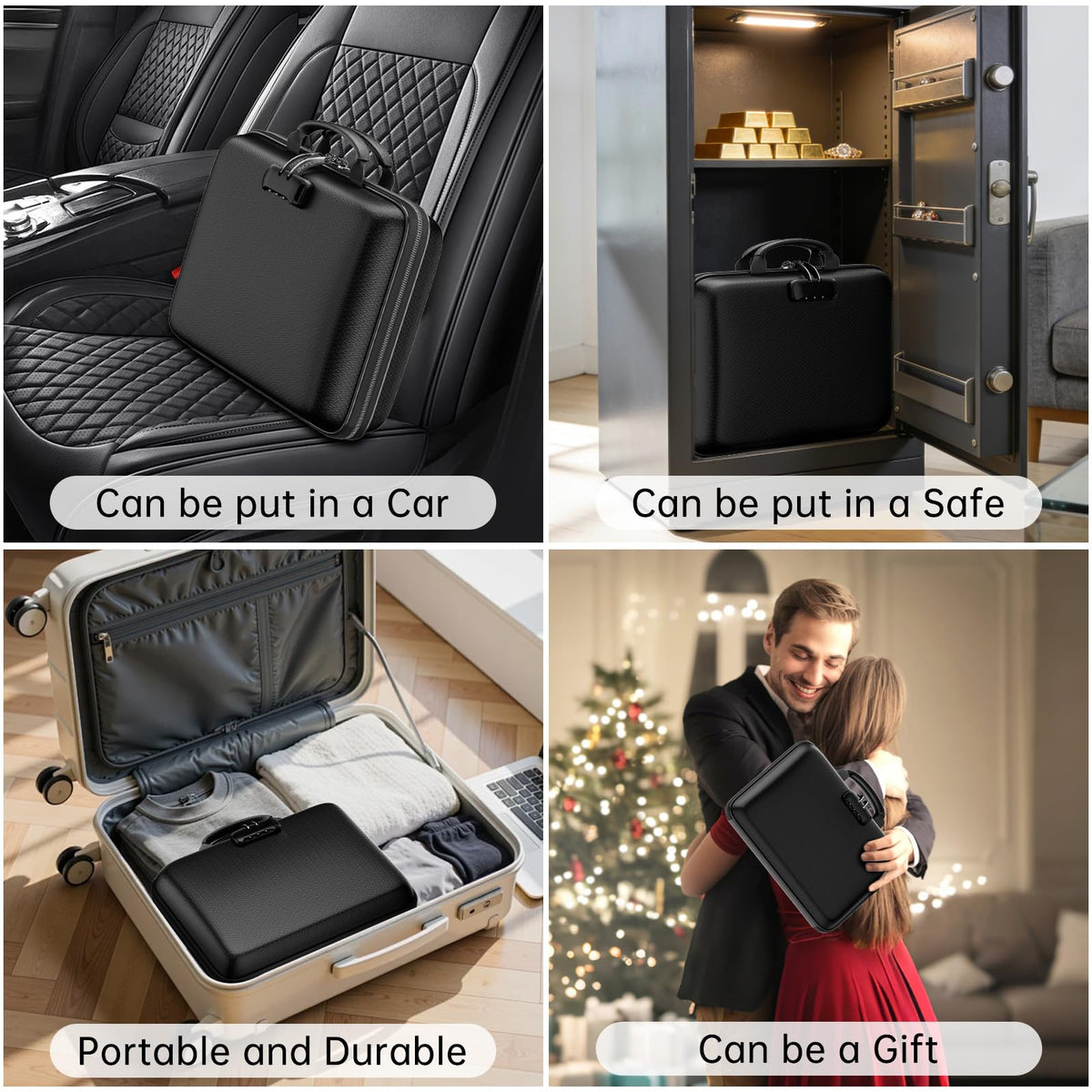 ENGPOW Fireproof Document Box with Lock, Hard Case Fire & Water Resistant File Organizer with 25-Pocket Accordion File Folder, Portable Home Office Safe Storage for Important Documents Laptop Black