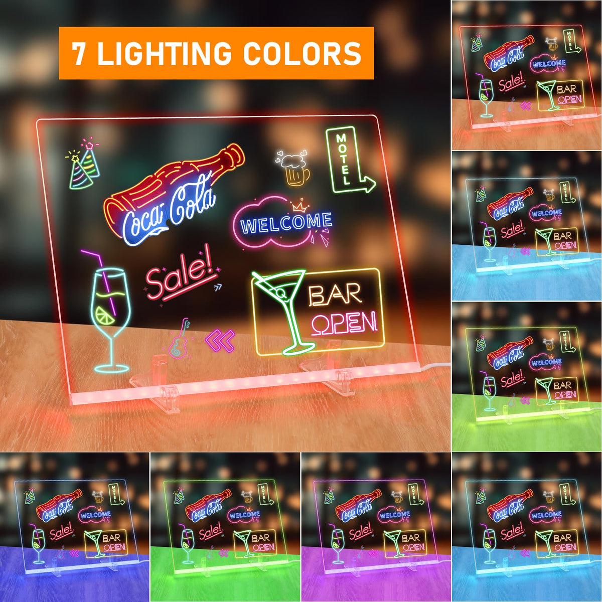 LED Note Board with Colors, 13.8"X10" 4 Modes & 7 Colors Rewritable LED Acrylic Drawing Board, Holiday Trend Gift, for Schools, Home Offices