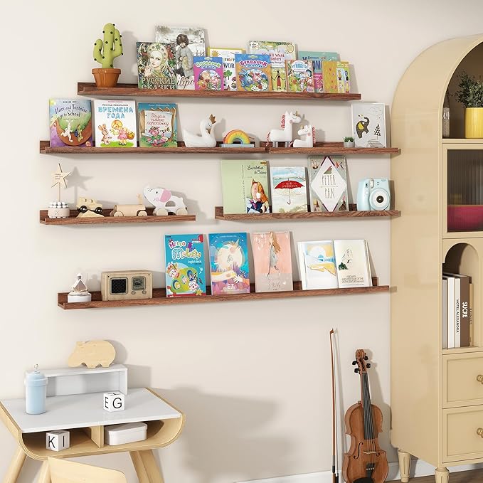 Fun Memories Picture Ledge Shelves Set of 2, 36 Inch Rustic Wall Mounted