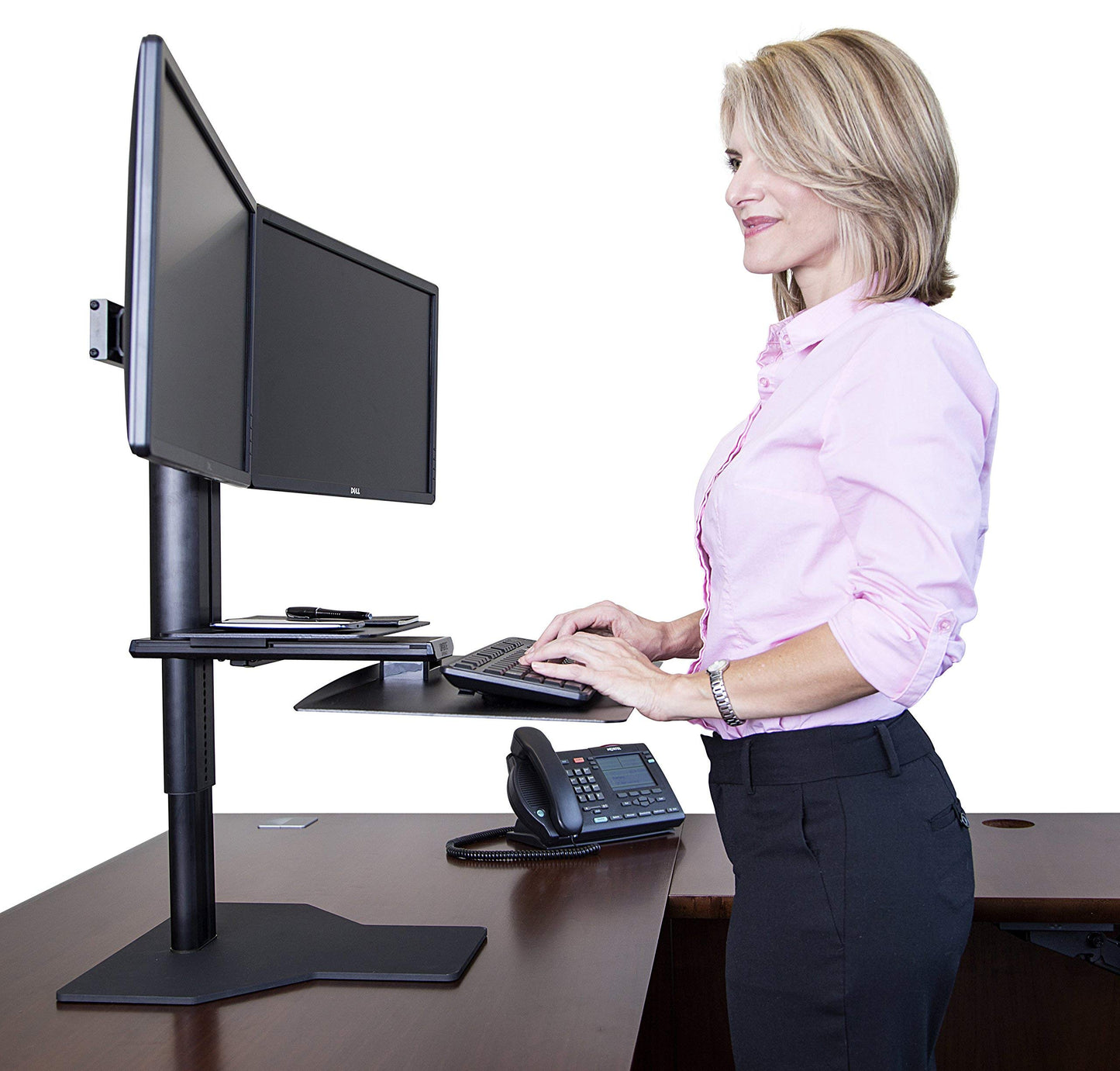 Uprite Ergo Sit2Stand Standing Desk Converter with Dual Monitor Mount – Adjustable Height Sit-Stand Workstation & Flush Keyboard Tray (Black/Black)