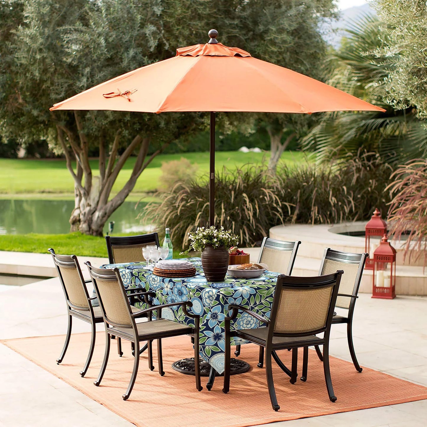 LVTXIII Rectangle Outdoor Tablecloth with Umbrella Hole and Zipper, Water-Repellent 60 x 84 Inch Patio Table Cover for Picnic, Garden, Backyard Dining, Botanical Blues