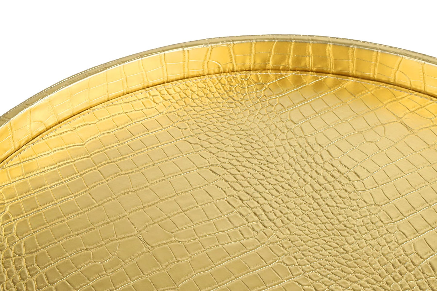 HofferRuffer Round Serving Tray 20'', Elegant Faux Leather Circle Ottoman Table Tray, Serve Tea Coffee Breakfast in Bedroom Living Room Kitchen (Gold, 20")