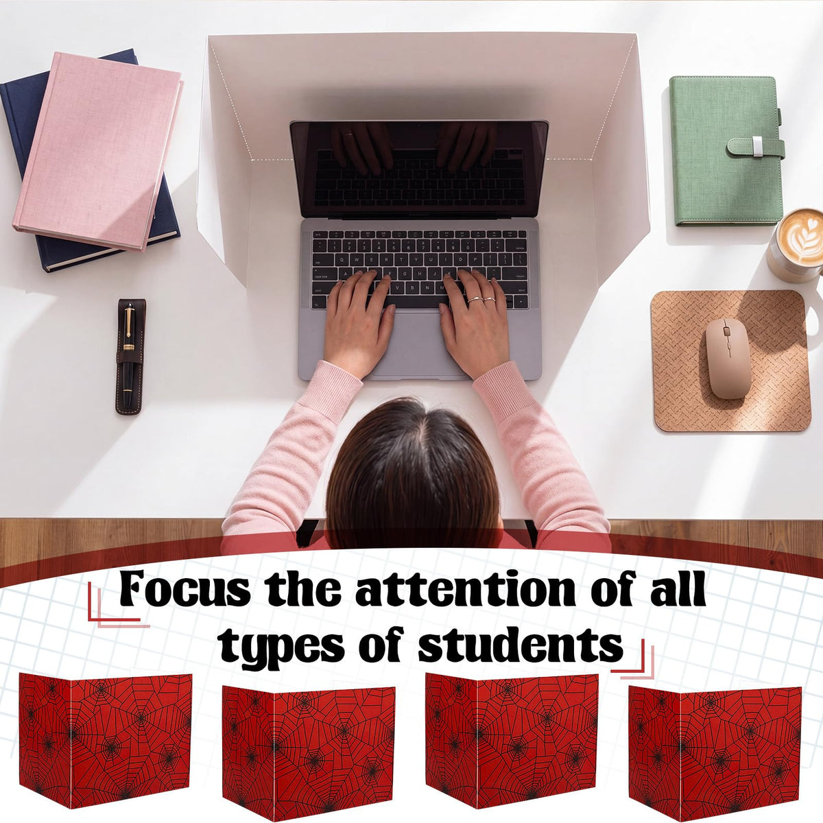 SATINIOR 24 Pcs Privacy Folders for Students, Desk Dividers for Classroom Testing, Trifold Cardboard Privacy Boards, Study Carrels Panel School Teacher Supplies(Spider Web Style,Red)