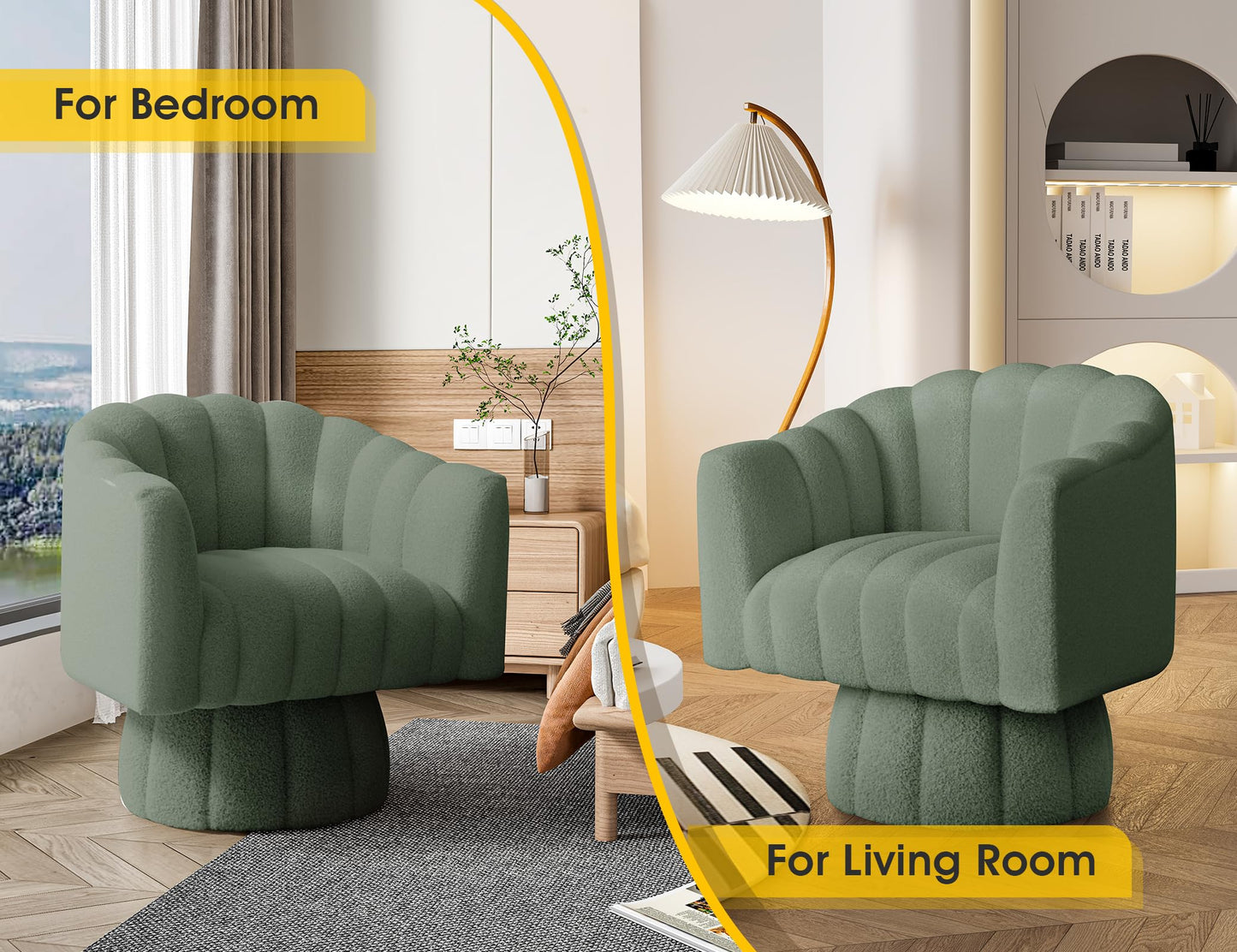 Dewhut Swivel Accent Chair, 360° Swivel Barrel Chair with Armrest, Sherpa Upholstered Single Sofa Reading Chair for Living Room,Bedroom,Waiting Room(Beige)