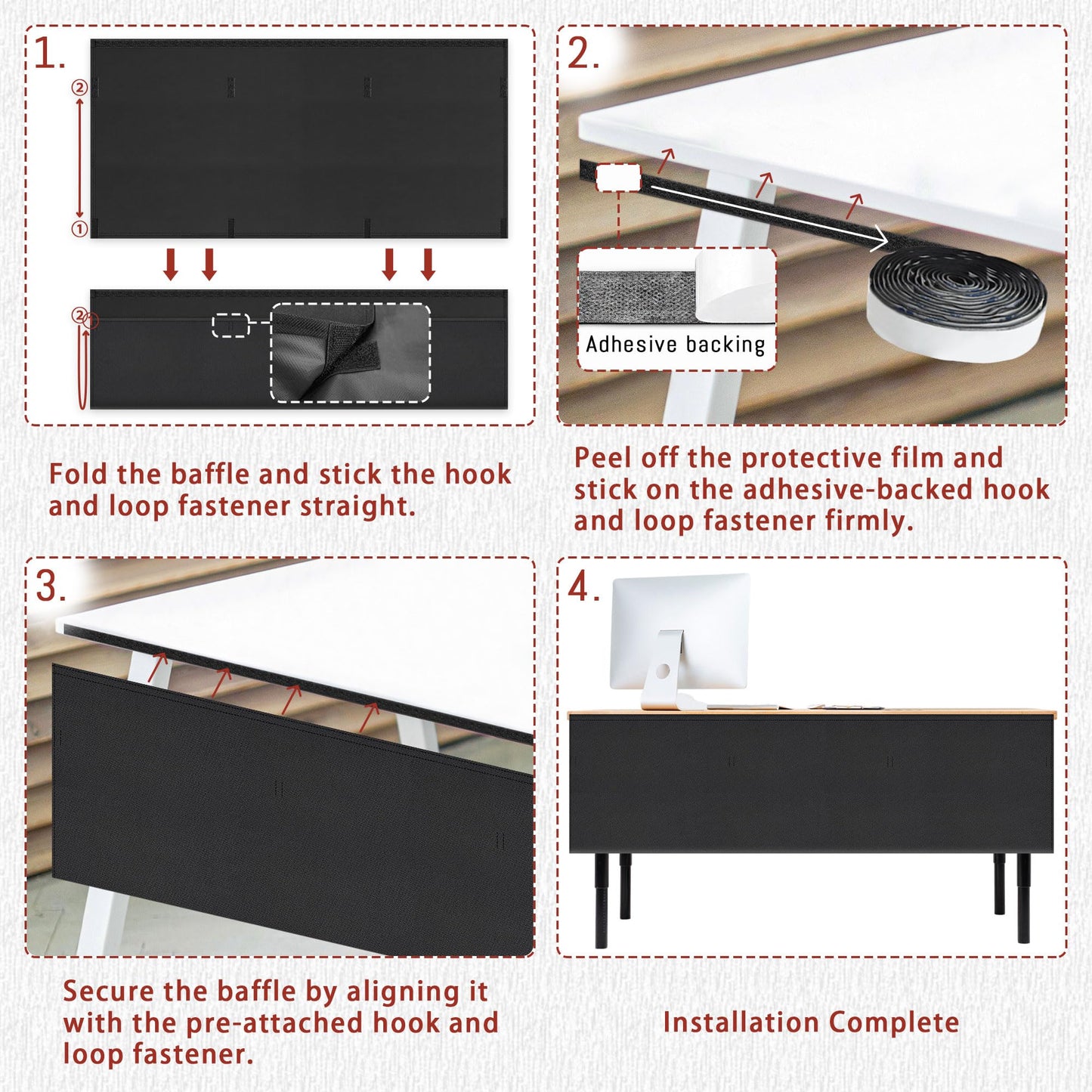 HolyMaji 60" Under Desk Privacy Panel Self-Adhesive Modesty Panel with Wire Pocket for Cable Management Organizer Heavy Duty Desk Skirt - Office Home or Standing Workstation Concealer Shield