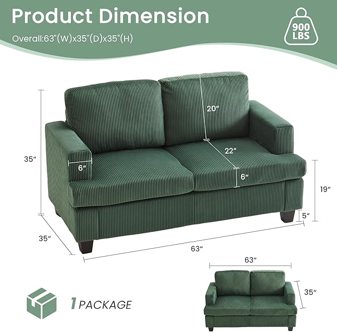 YOUDENOVA 2 Piece Set Comfy Sofa Couch, Loveseat Sofa * 2
