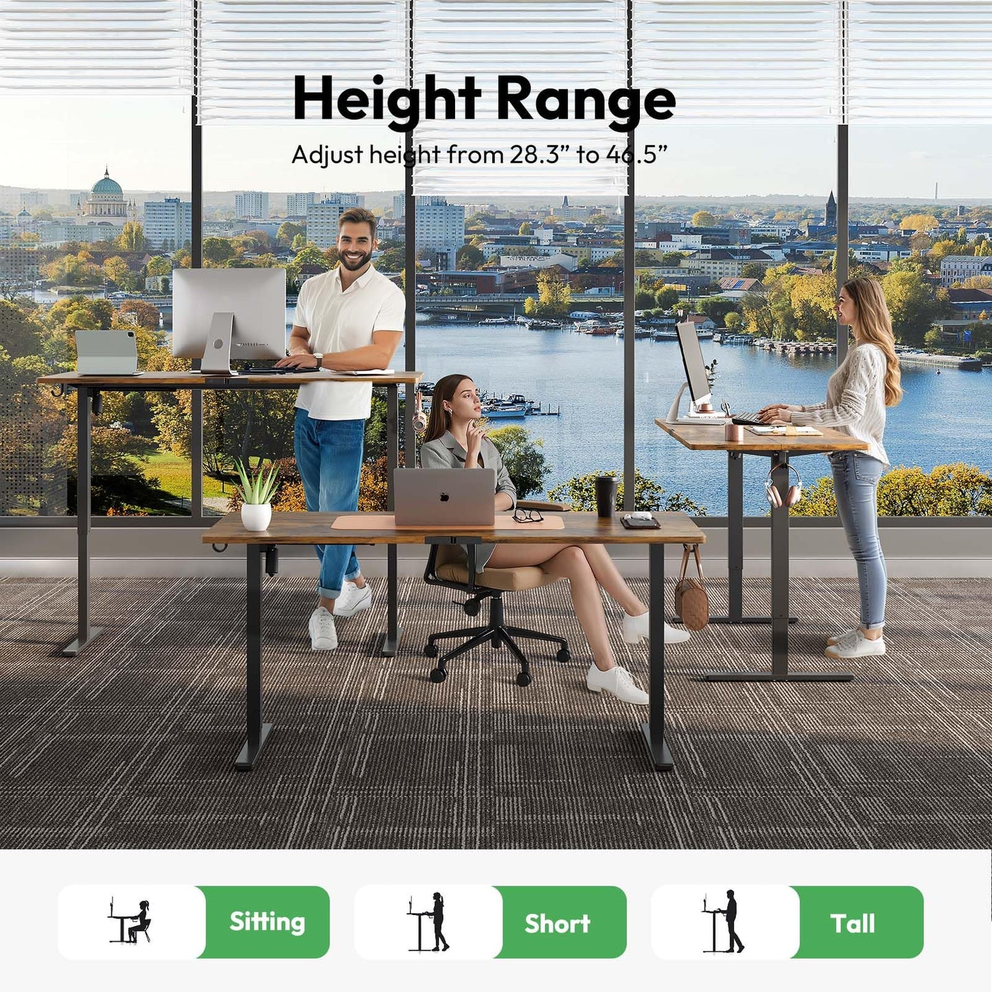Gamork Large Electric Standing Desk,63x28 Inches Adjustable Height Stand up Desk, Sit Stand Home Office Desk, 3 Preset Heights,Equipped with Hooks,Ergonomic Computer Desk Workstation，Brown