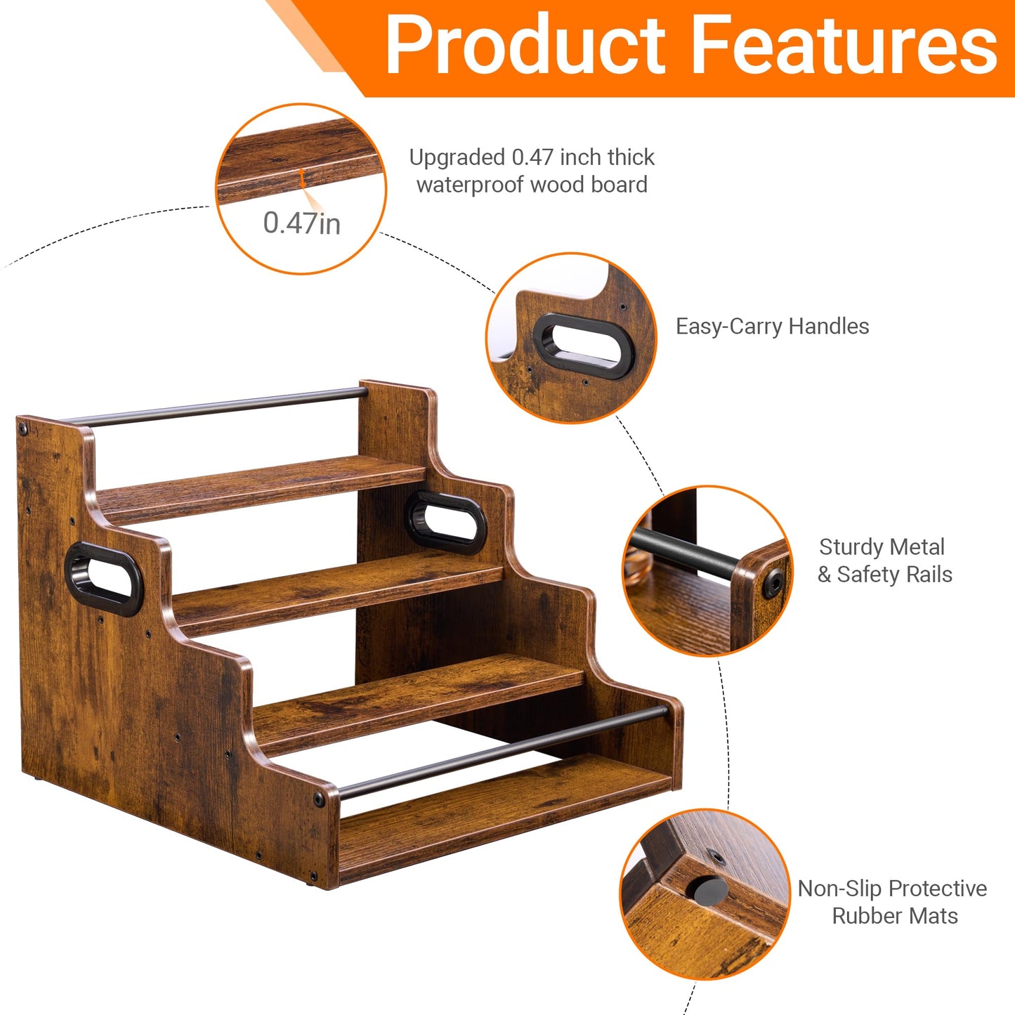 YQBRAO 4-Tier Liquor Bottle Display Shelf, Spice Rack - 16-Inch Coffee Syrup Organizer Rack - Heavy-Duty Countertop Bar Shelves for Liquor Whiskey, Spirits, Syrup Wine Dressing
