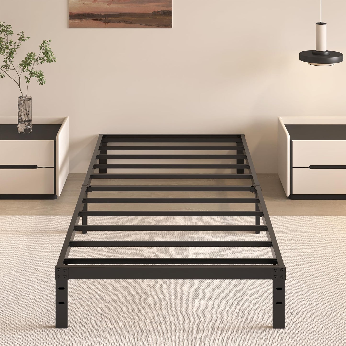 HOBINCHE 10 Inch Twin Size Bed Frame - No Box Spring Needed Heavy Duty Metal Platform Mattress Foundation with Steel Slats, Non-Slip Noise Free Easy Assembly Black Bedframes