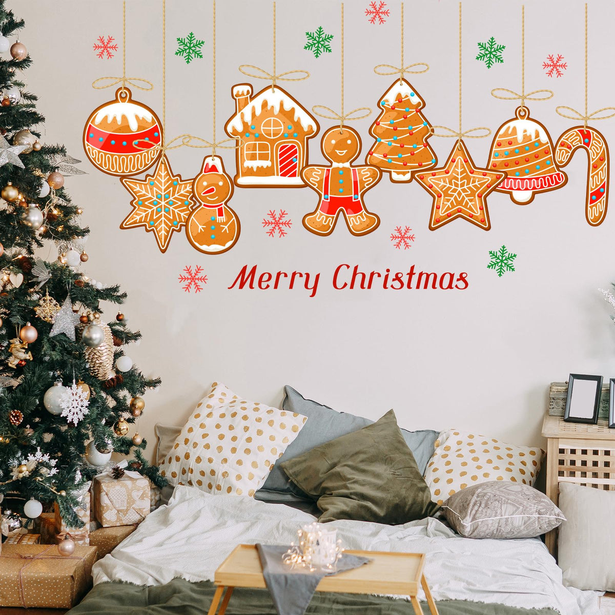 Christmas Wall Decals for Bedroom Hanging Christmas Tree Snowflake Gift Wall Stickers for Living Room Window Decor Removable Art Mural for Kids Baby Gift Nursery Door Decor Supplies (Style2)