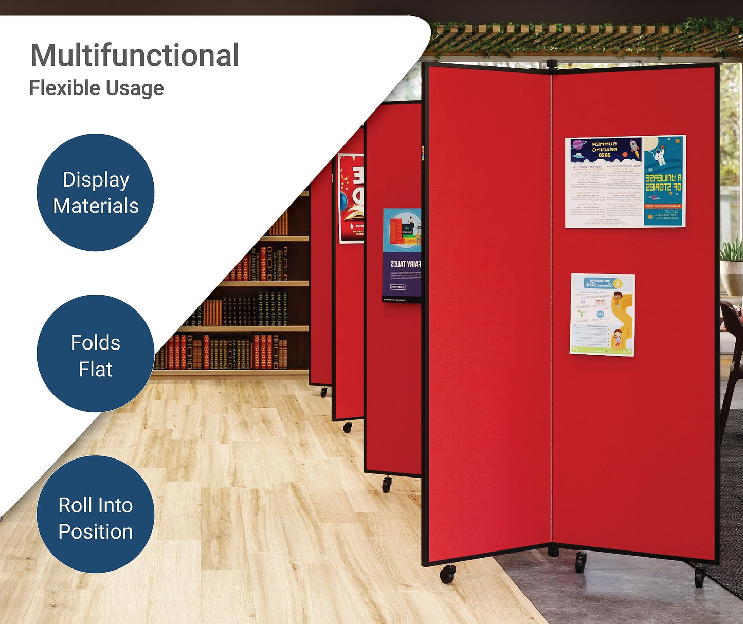 Screenflex Display Towers, Portable Wall Divider Boards for Art Show Partitions, Classroom Panels and Offices - 5'9”H x 3'1”W - 3 Panels - Select Black Fabric
