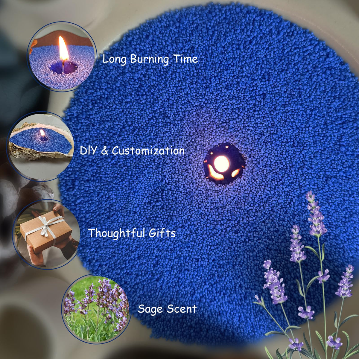 Pearled Candles with 30 Wicks -18 Oz YUKCAXDLS Wild Sage Mist Scented DIY Pearleds Wax Refillable for Making Lasts up to 100+Hours of Steady Burn Smokeless - Dark Blue