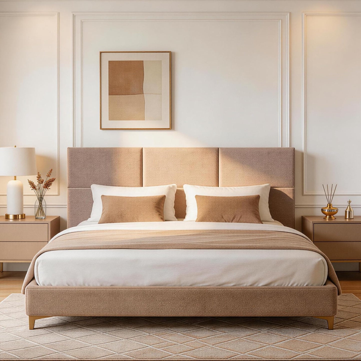 Fromann Upholstered Wall Mounted Headboard for Queen/TXL/King Size Beds, Peel and Stick Headboard 23.6" x 11.8"/PC, Interior Wall Panels for Bedroom Study, Headboards Only (3, Light Brown)