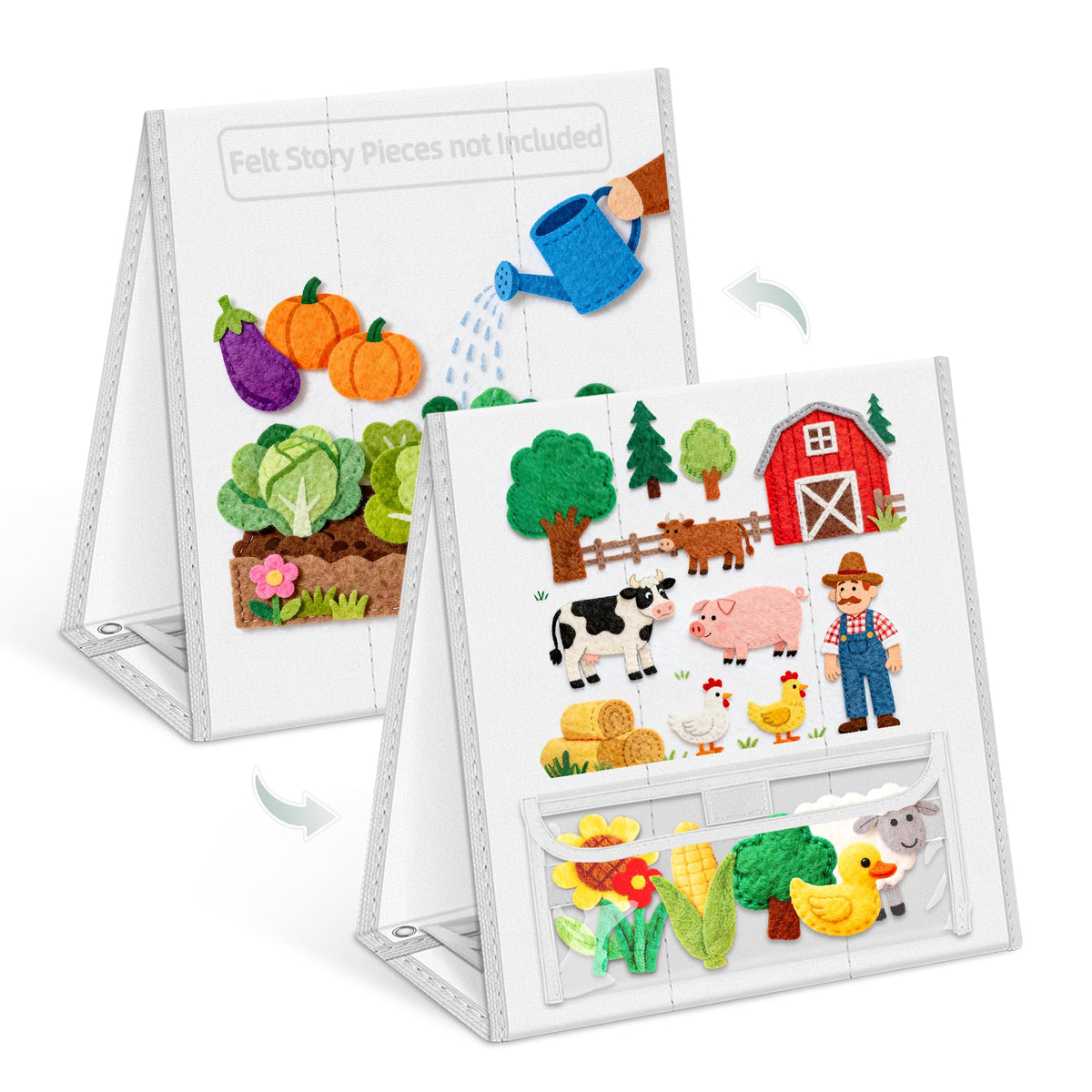 AKAYOK Foldable Felt Board - Double-Sided Flannel Story Board for Preschool Learning, Interactive Storytelling & Play | 13" x 12" Portable Felt Play Board for Home & Classroom Use（White）
