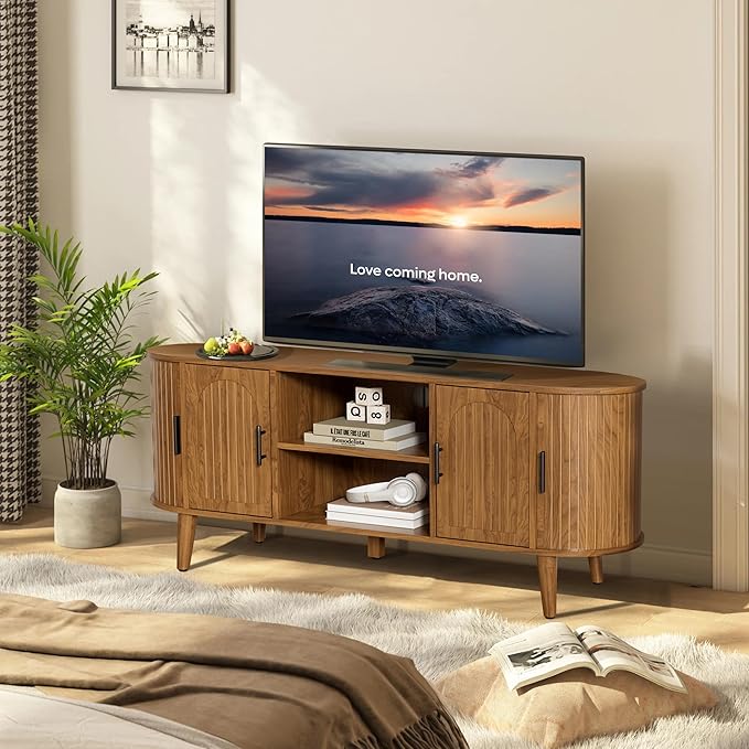 Mxtxmy 51" Fluted TV Stand, Mid-Century Modern Entertainment Center