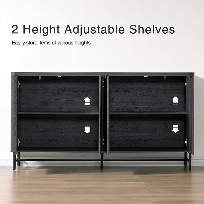 Fatmok 65" Buffet Cabinet with Storage, Fluted Credenza Sideboard with 4 Doors