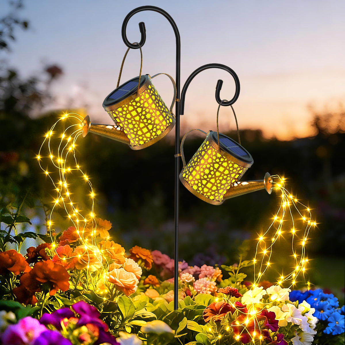 BETOLEAN Solar Lights Outdoor Decorative, 2 Pack Metal Watering Can Lights Outdoor Waterproof, Small Patio Light Yard Lawn Pathway Decor, Gardening Gifts for Women Mom Grandma