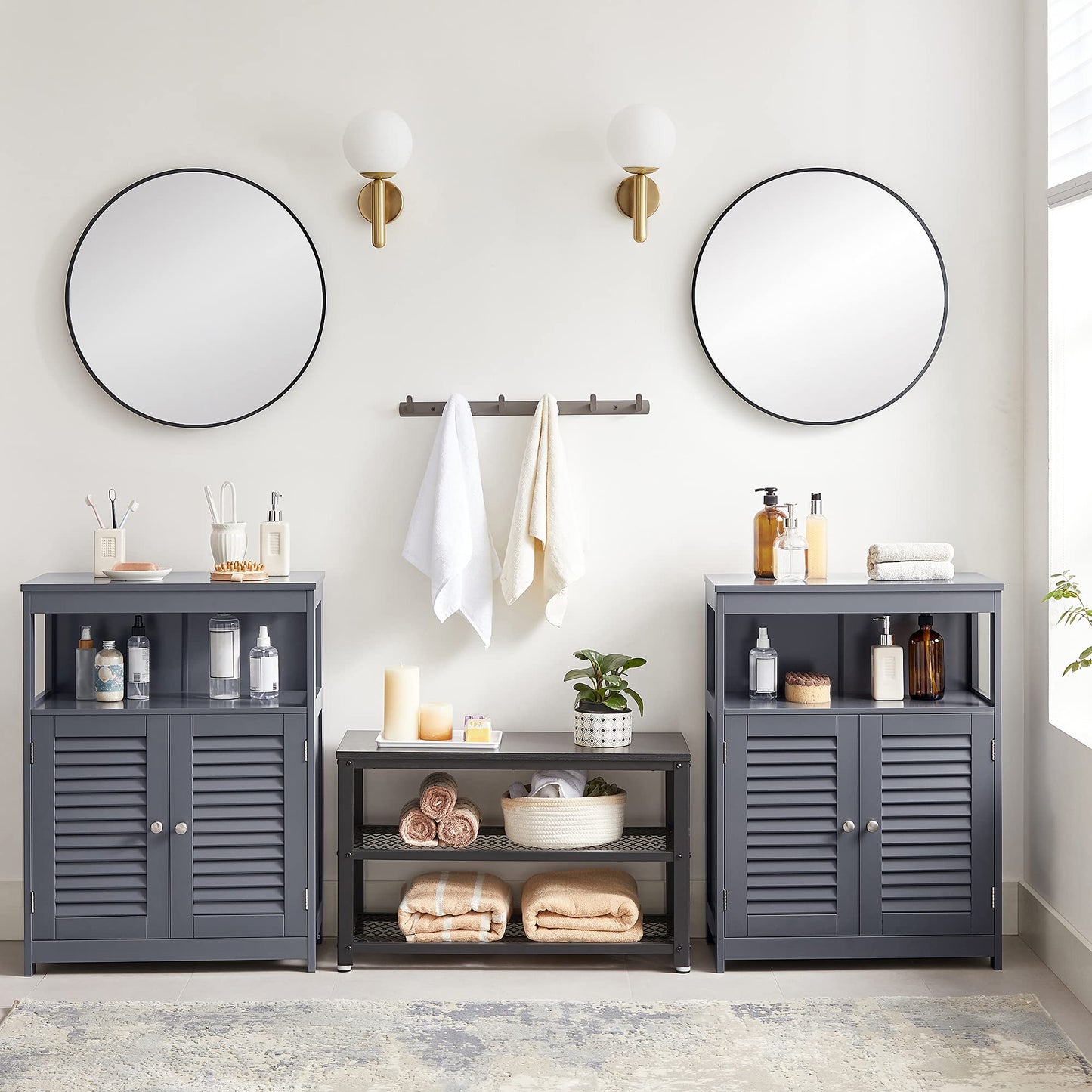 VASAGLE Bathroom Floor Cabinet, Bathroom Storage Cabinet, Freestanding, with Double Shutter Doors and Adjustable Shelf, for Bathroom, Living Room, Entryway, Kitchen, Gray UBBC040G01