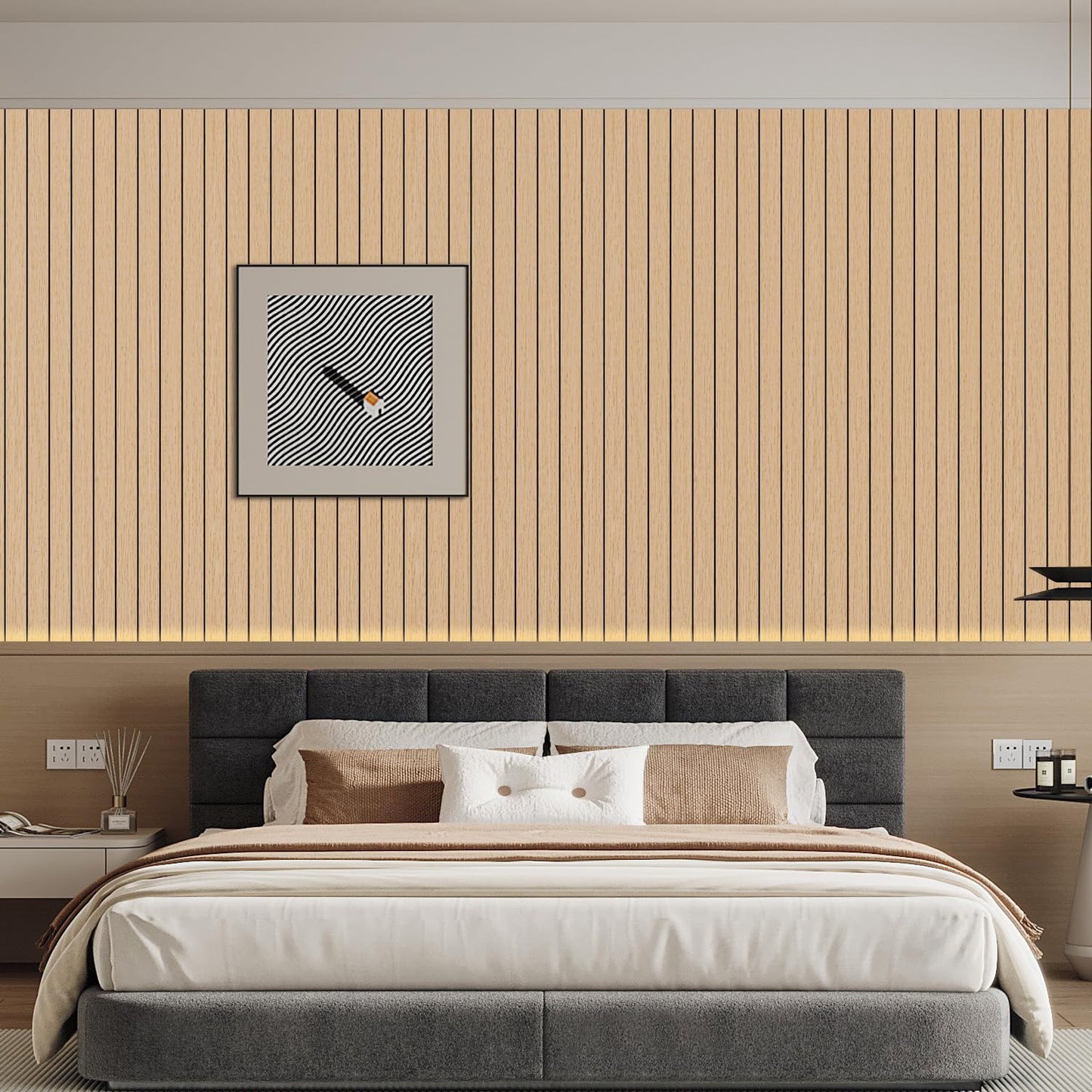 Arthome Peel and Stick Slat Wall Panels 15.7 "x400,Self-Adhesive PVC Wood Grain Wallpaper Panel,3D Thick Faux Soundproof Backsplash Accent Wall Tile for Walls & Furniture (Oak- Coverage 43.6 Sq.ft)