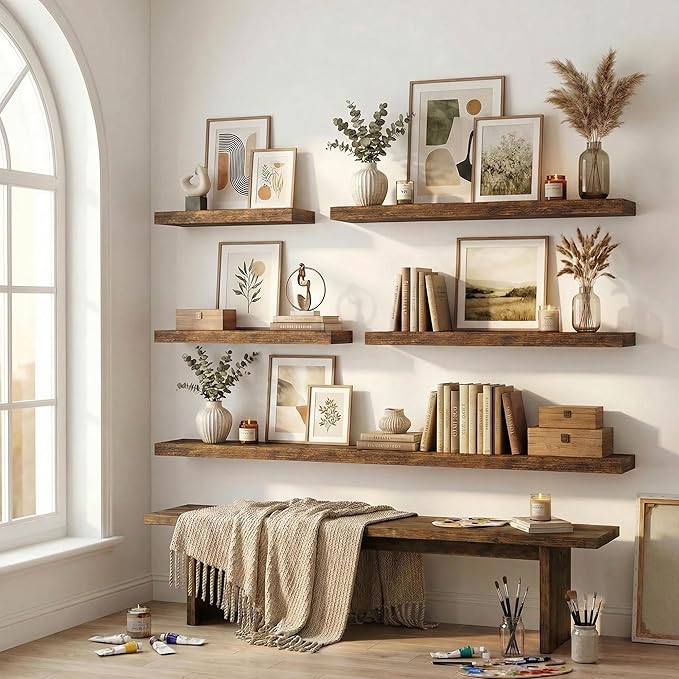 12 inch Deep Floating Shelves for Wall, 24 inch Wide Engineered Wood Wall
