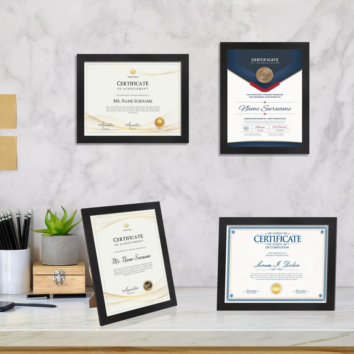 Flocey 8.5x11 Picture Frame set of 15, Multi Certificate 8.5 by 11 Picture Frames Bulk, Document Diploma Award Frame for Wall Hanging or Tabletop Display, Black