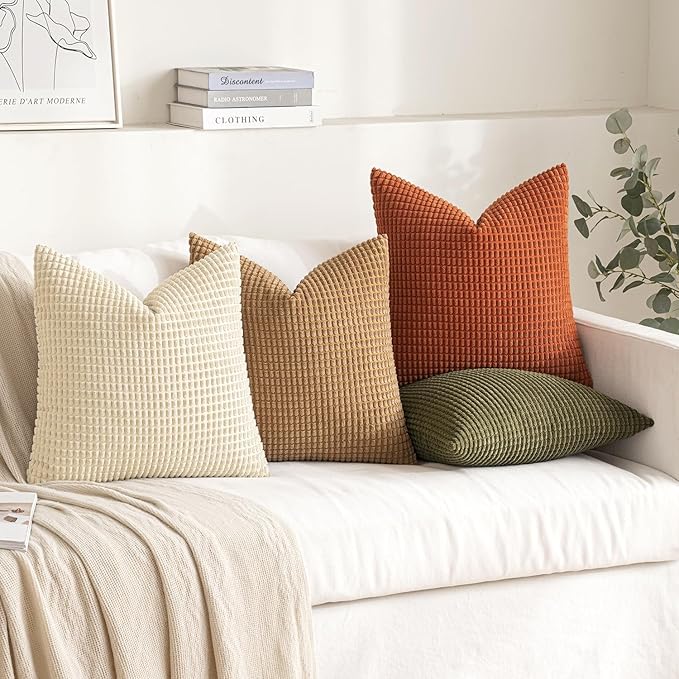 MIULEE Modern Farmhouse Decorative Pillow Covers 16x16 Inch Set of 4 Natural