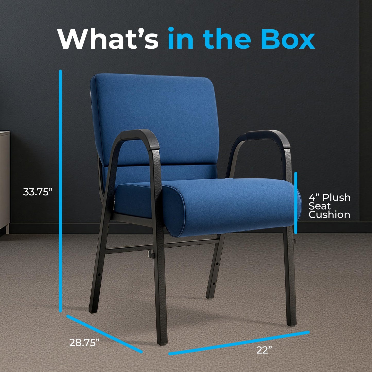 ANTAKIPRO Stationary Office Chair - Ergonomic Guest Chair with Waterfall Cushion Seat, Back Card Pocket & Armrests, Backrest Incline, Stackable Design, Suitable for Reception & Waiting Rooms