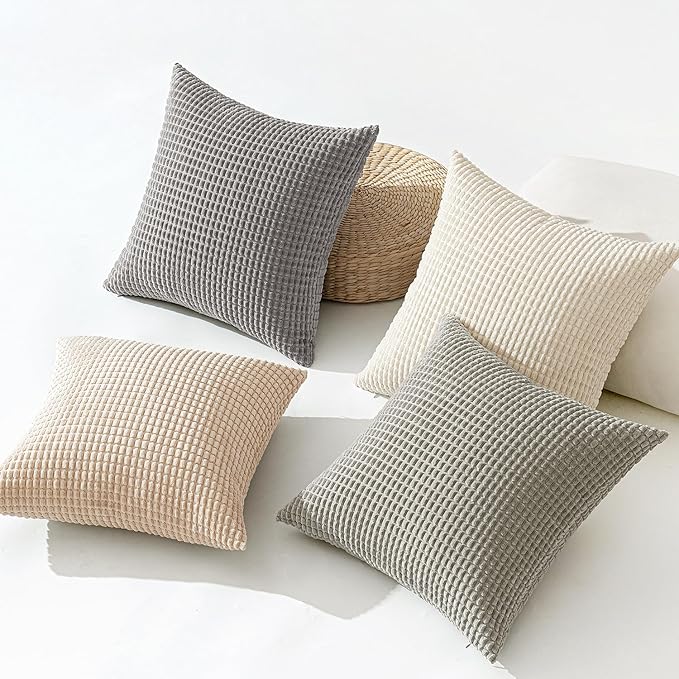 MIULEE Boho Farmhouse Decorative Pillow Covers 20x20 Inch Set of 4 Rustic