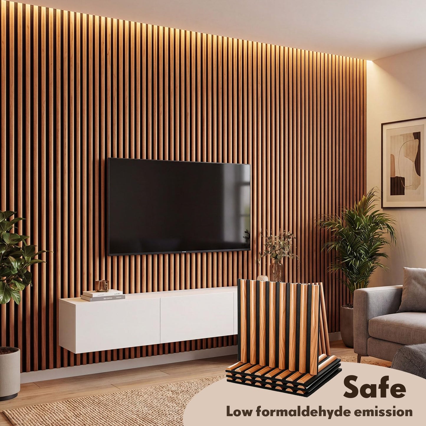 Nuanchu 4 Piece 12.6x11.81“ Wood Slat Acoustic Panels Walnut Semicircle Soundproofing Fluted Wall Panels 3D Decorative Acoustic Wallpaper for Ceiling School Classroom Home Living Room Bedroom